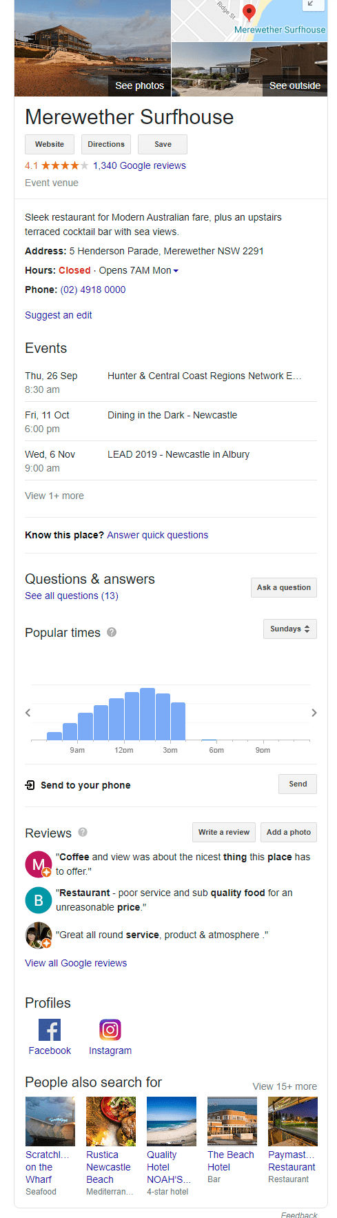 Branded Knowledge Panel – Merewether Surfhouse (2)-min Google My Business Branded Knowledge Panel for Merewether Surfhouse